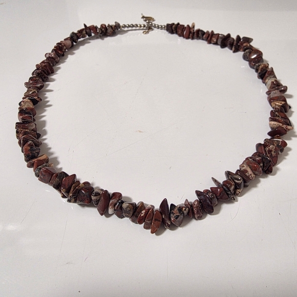Boho Natural Red Jasper Chip Gemstone Necklace, Polished Organic Stone - Picture 4 of 5